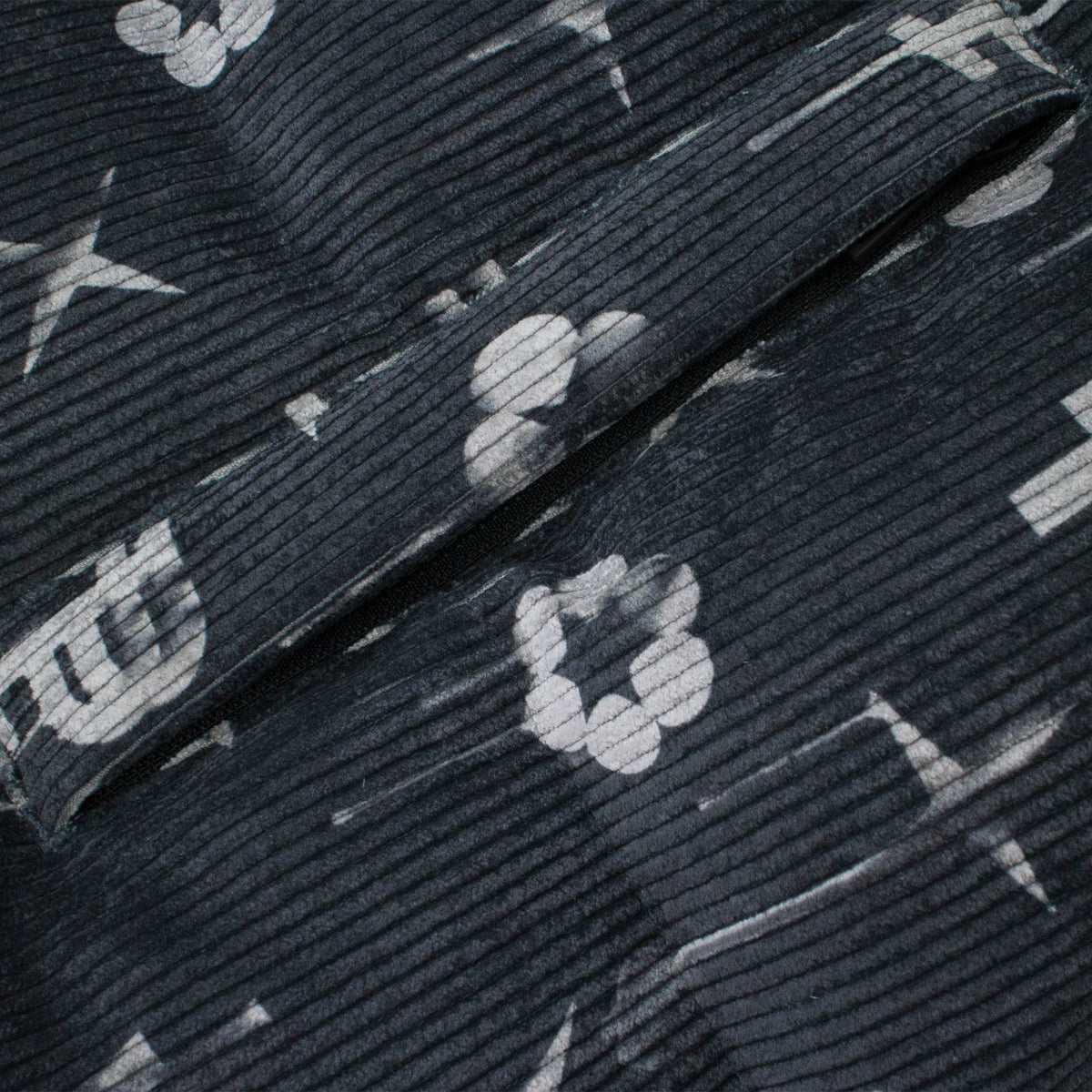 Black Printed Corduroy AOP Puffer Vest