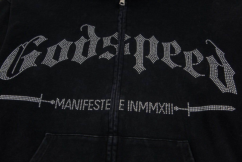 Godspeed Washed Gothic Graphic Full-Zip Hoodie
