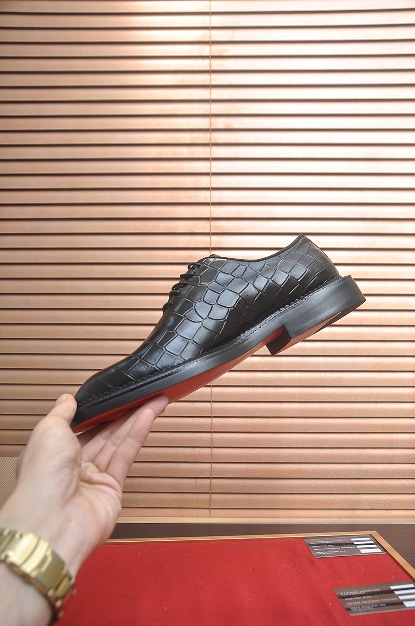 Christian Louboutin Men's Black Embossed Lace-Up Dress Shoes