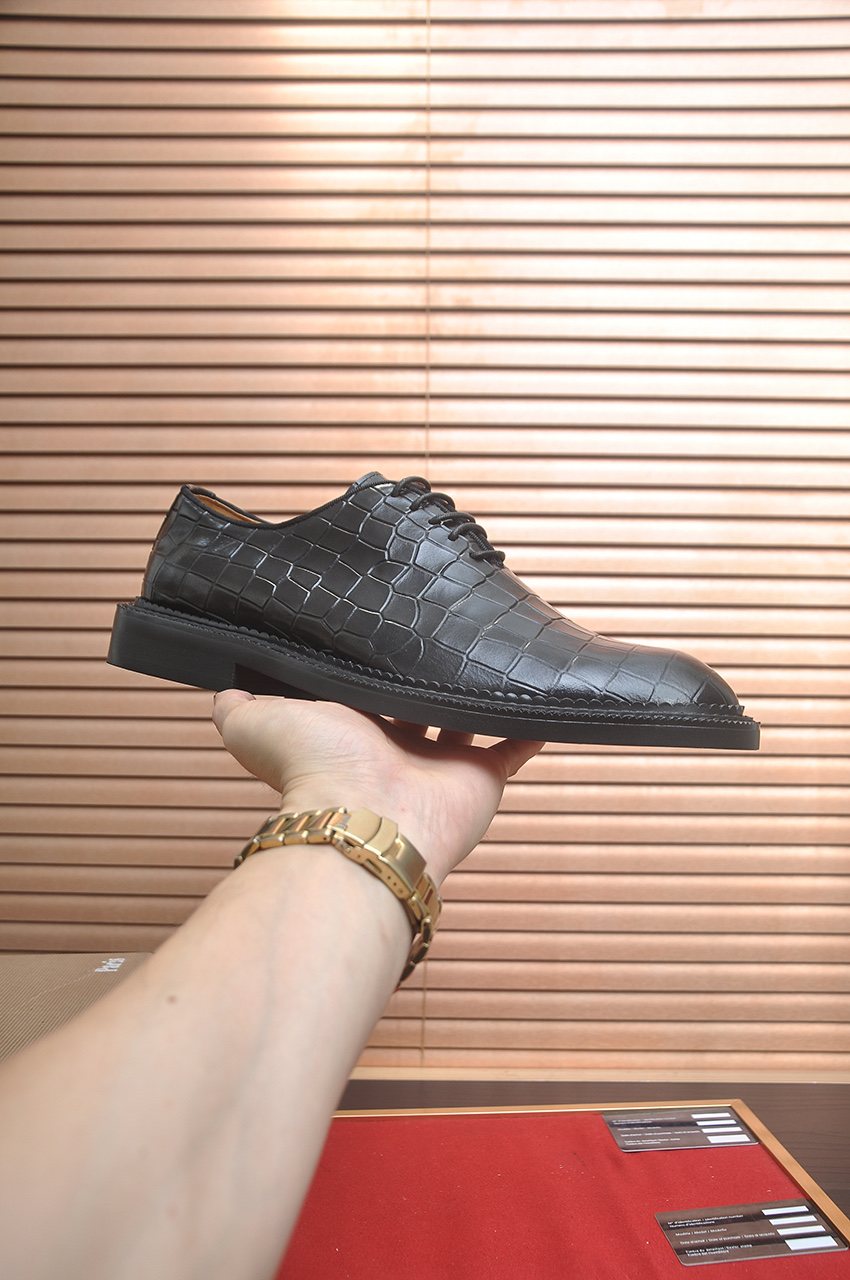 Christian Louboutin Men's Black Embossed Lace-Up Dress Shoes