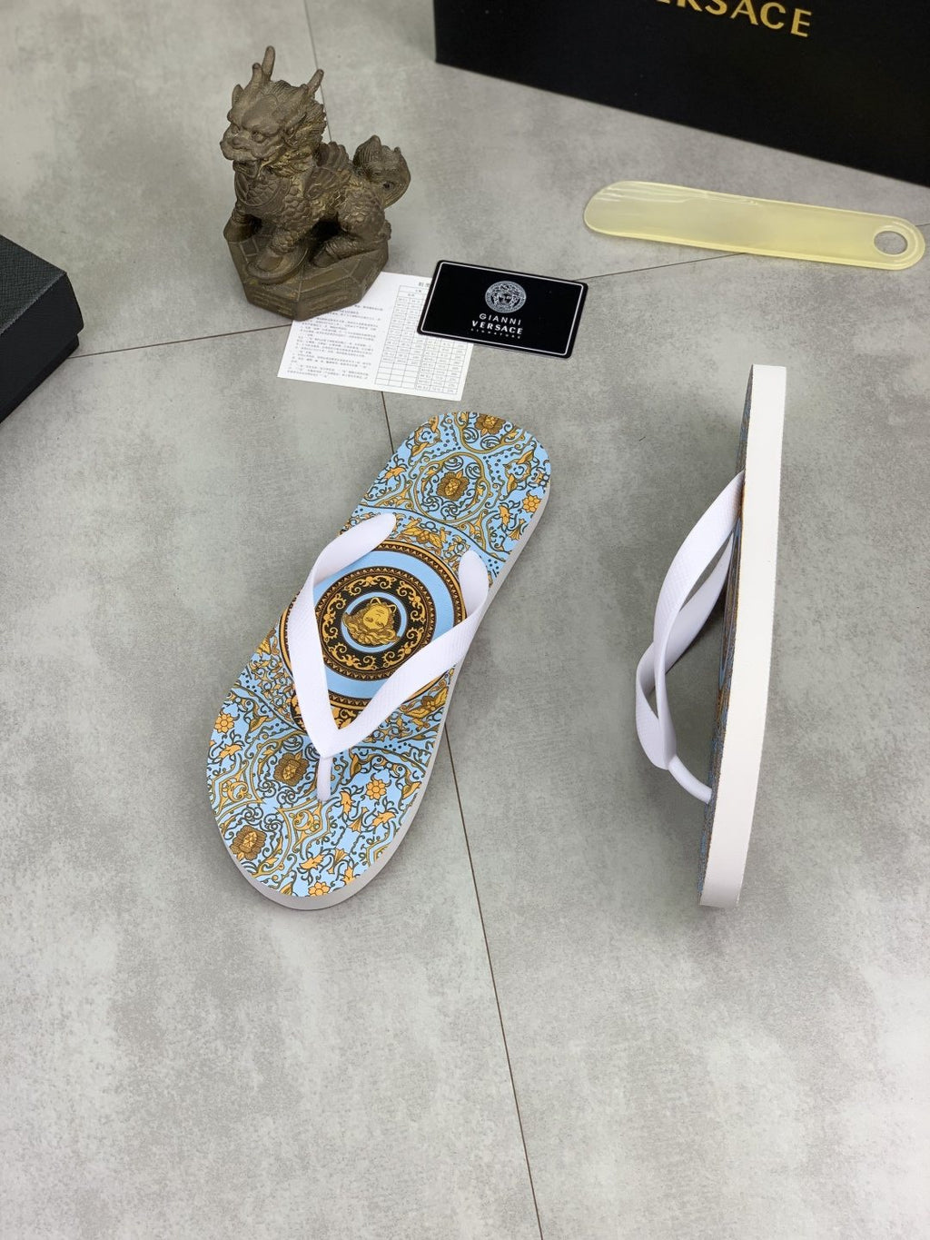 Versace Light Blue Patterned Flip-Flops